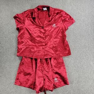 Ohio State Pajama Shorts Set Womens L Red Satin Embroidered Buckeyes Logo Pocket